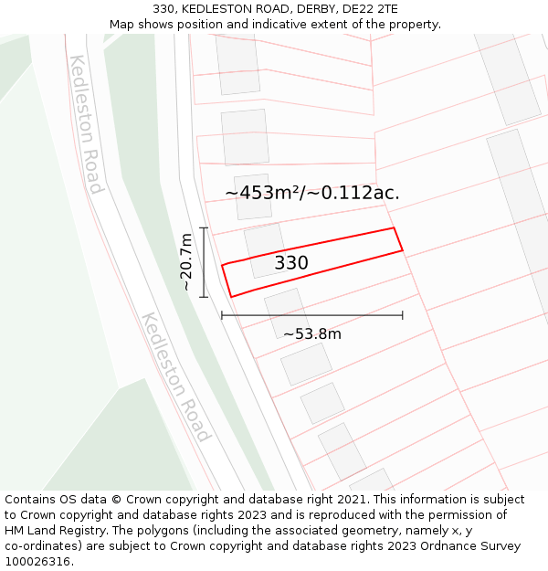 330, KEDLESTON ROAD, DERBY, DE22 2TE: Plot and title map