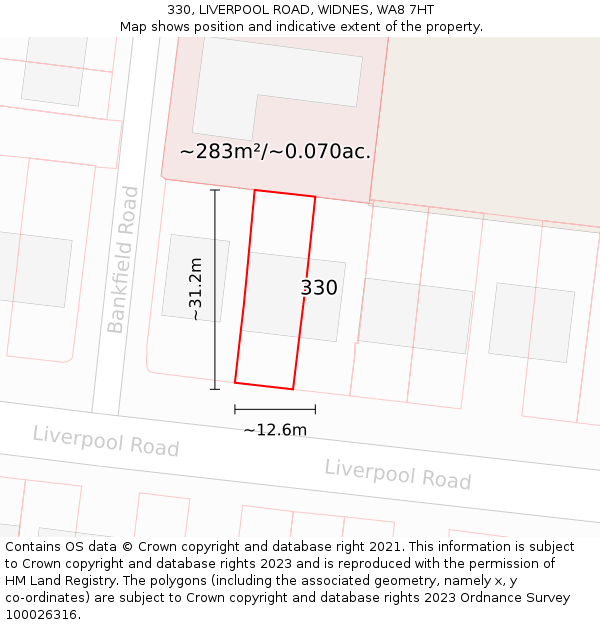 330, LIVERPOOL ROAD, WIDNES, WA8 7HT: Plot and title map