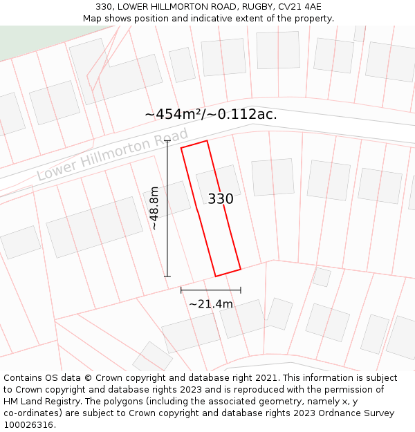 330, LOWER HILLMORTON ROAD, RUGBY, CV21 4AE: Plot and title map