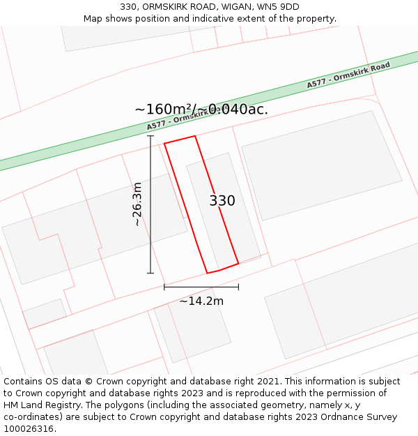 330, ORMSKIRK ROAD, WIGAN, WN5 9DD: Plot and title map