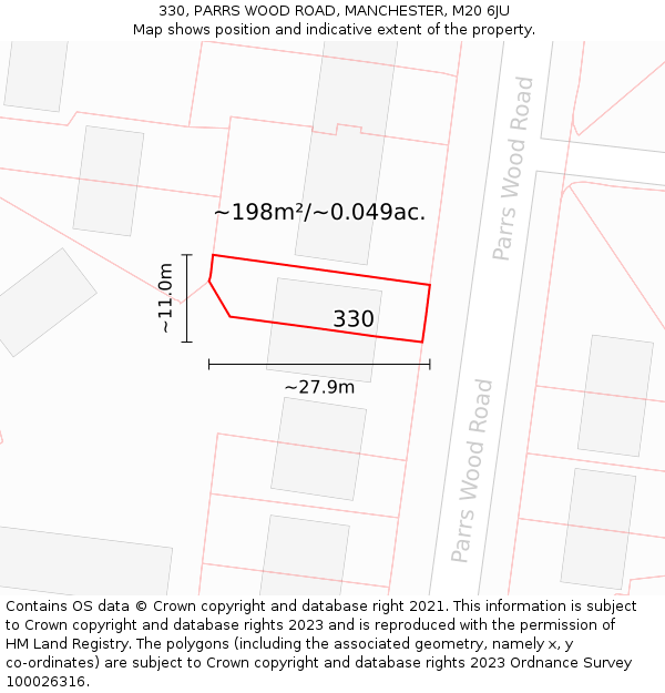 330, PARRS WOOD ROAD, MANCHESTER, M20 6JU: Plot and title map