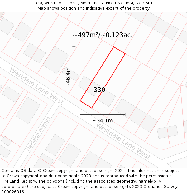 330, WESTDALE LANE, MAPPERLEY, NOTTINGHAM, NG3 6ET: Plot and title map