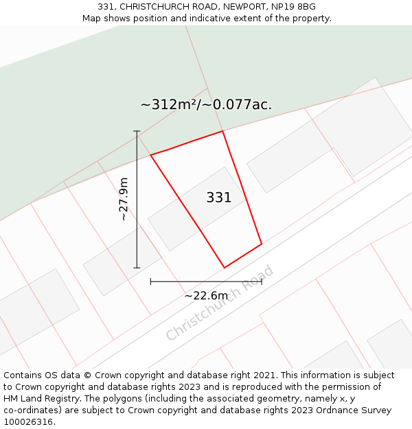 331, CHRISTCHURCH ROAD, NEWPORT, NP19 8BG: Plot and title map