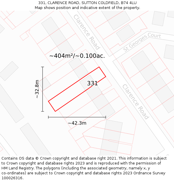 331, CLARENCE ROAD, SUTTON COLDFIELD, B74 4LU: Plot and title map