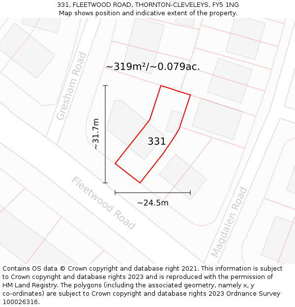 331, FLEETWOOD ROAD, THORNTON-CLEVELEYS, FY5 1NG: Plot and title map