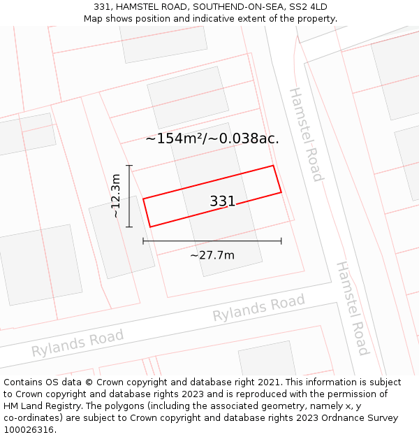 331, HAMSTEL ROAD, SOUTHEND-ON-SEA, SS2 4LD: Plot and title map