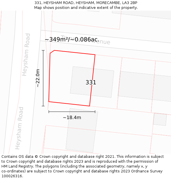 331, HEYSHAM ROAD, HEYSHAM, MORECAMBE, LA3 2BP: Plot and title map