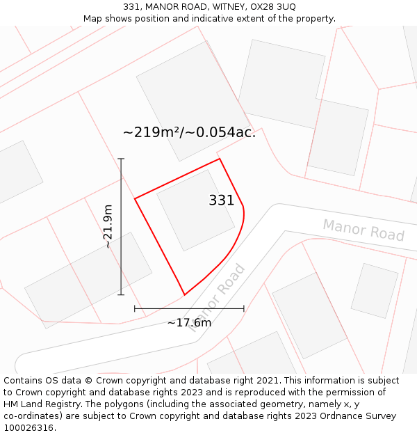 331, MANOR ROAD, WITNEY, OX28 3UQ: Plot and title map