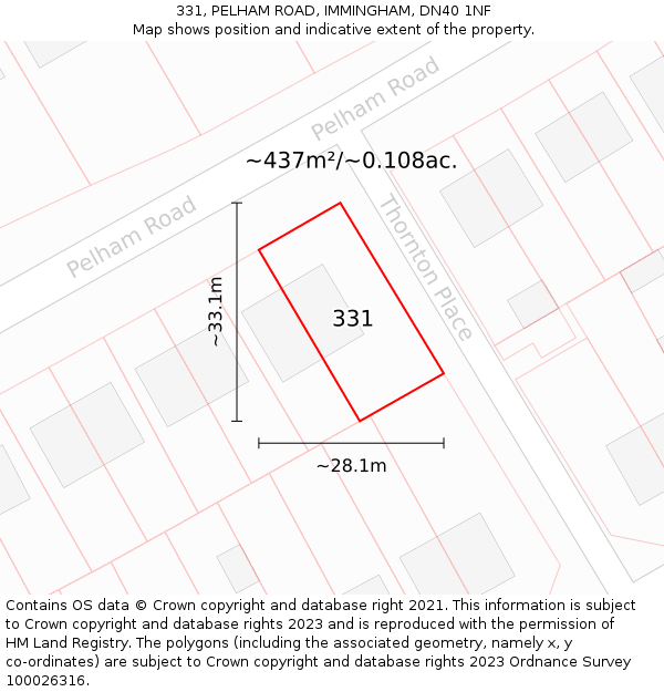 331, PELHAM ROAD, IMMINGHAM, DN40 1NF: Plot and title map