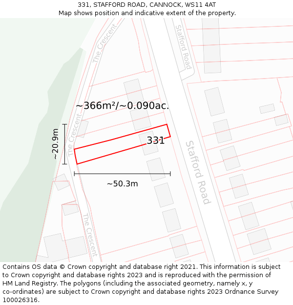 331, STAFFORD ROAD, CANNOCK, WS11 4AT: Plot and title map