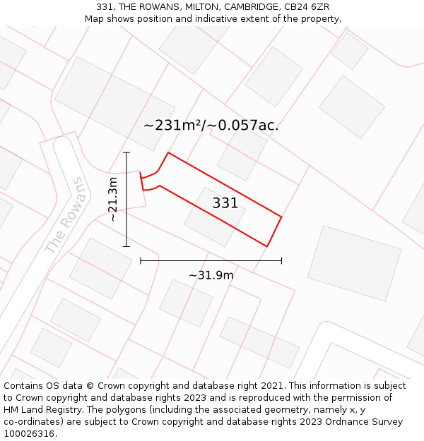 331, THE ROWANS, MILTON, CAMBRIDGE, CB24 6ZR: Plot and title map