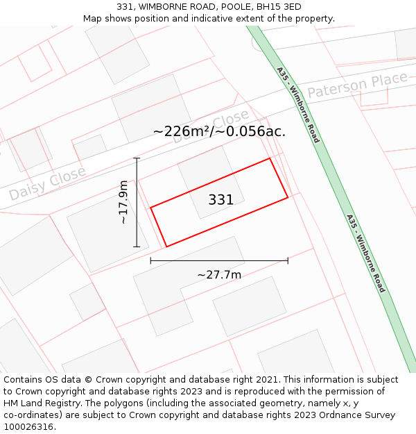 331, WIMBORNE ROAD, POOLE, BH15 3ED: Plot and title map