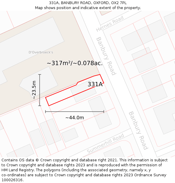 331A, BANBURY ROAD, OXFORD, OX2 7PL: Plot and title map