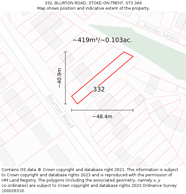 332, BLURTON ROAD, STOKE-ON-TRENT, ST3 3AX: Plot and title map