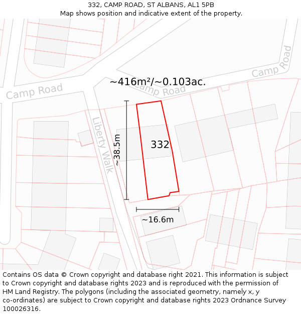 332, CAMP ROAD, ST ALBANS, AL1 5PB: Plot and title map