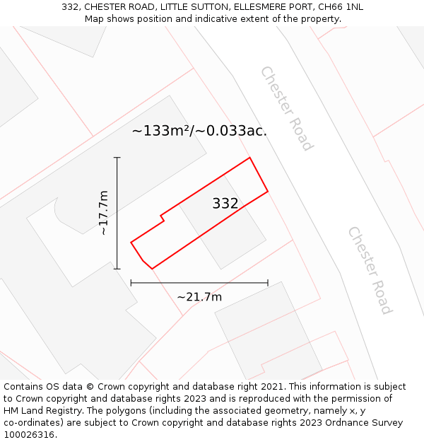 332, CHESTER ROAD, LITTLE SUTTON, ELLESMERE PORT, CH66 1NL: Plot and title map