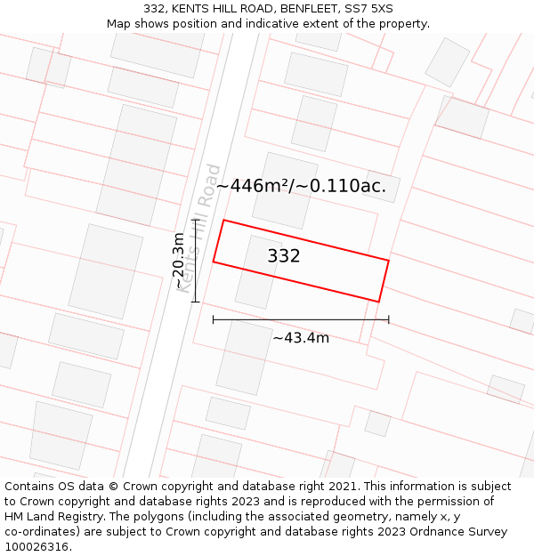 332, KENTS HILL ROAD, BENFLEET, SS7 5XS: Plot and title map