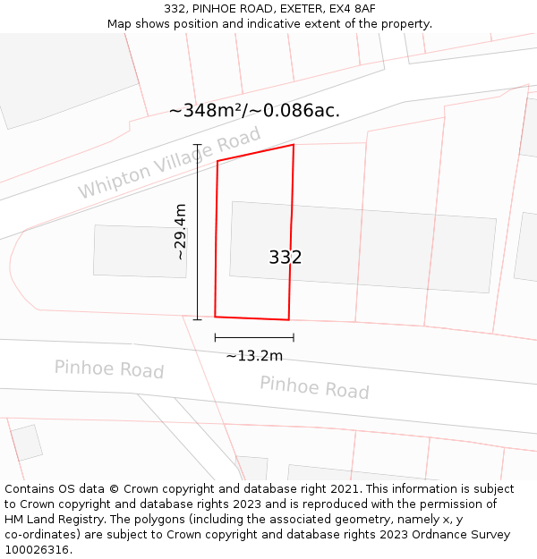 332, PINHOE ROAD, EXETER, EX4 8AF: Plot and title map