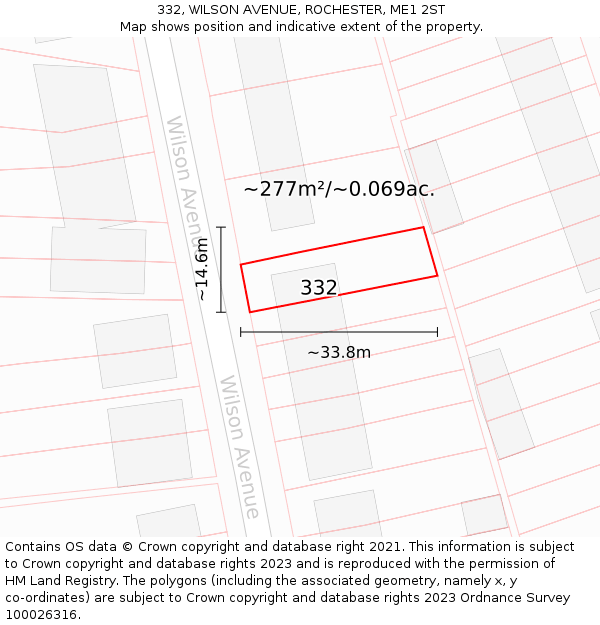 332, WILSON AVENUE, ROCHESTER, ME1 2ST: Plot and title map