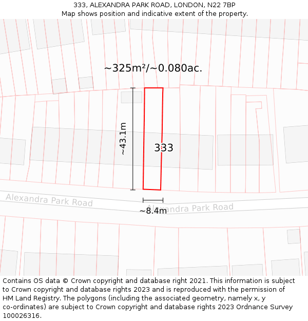 333, ALEXANDRA PARK ROAD, LONDON, N22 7BP: Plot and title map