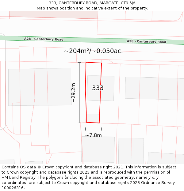 333, CANTERBURY ROAD, MARGATE, CT9 5JA: Plot and title map