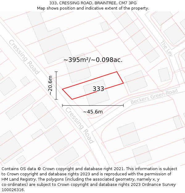 333, CRESSING ROAD, BRAINTREE, CM7 3PG: Plot and title map