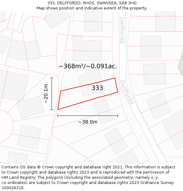 333, DELFFORDD, RHOS, SWANSEA, SA8 3HG: Plot and title map