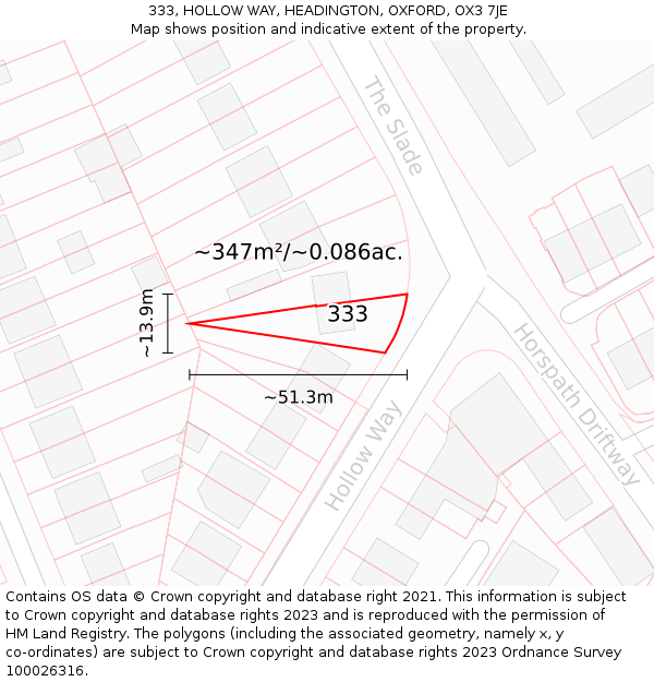 333, HOLLOW WAY, HEADINGTON, OXFORD, OX3 7JE: Plot and title map