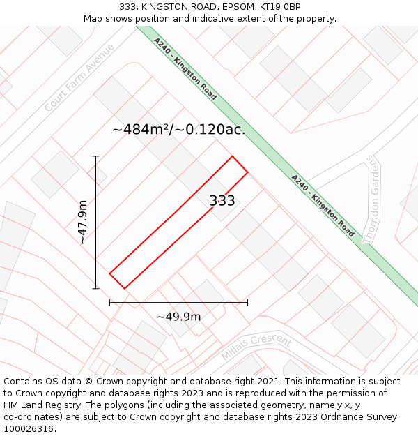 333, KINGSTON ROAD, EPSOM, KT19 0BP: Plot and title map