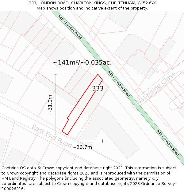 333, LONDON ROAD, CHARLTON KINGS, CHELTENHAM, GL52 6YY: Plot and title map