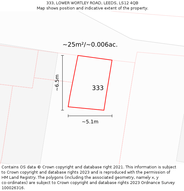 333, LOWER WORTLEY ROAD, LEEDS, LS12 4QB: Plot and title map