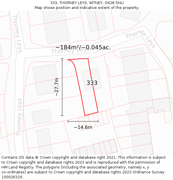 333, THORNEY LEYS, WITNEY, OX28 5NU: Plot and title map