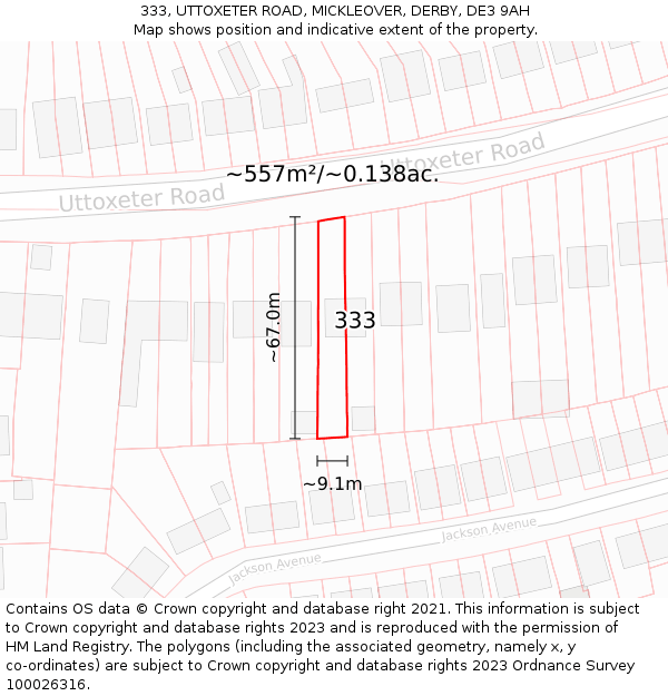 333, UTTOXETER ROAD, MICKLEOVER, DERBY, DE3 9AH: Plot and title map