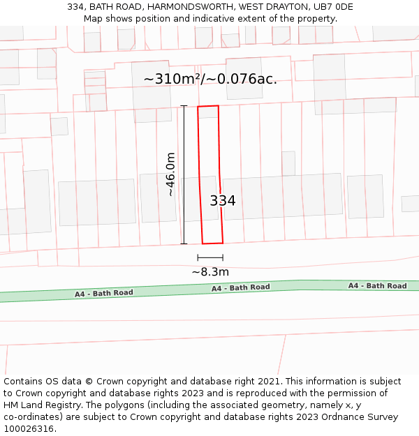 334, BATH ROAD, HARMONDSWORTH, WEST DRAYTON, UB7 0DE: Plot and title map