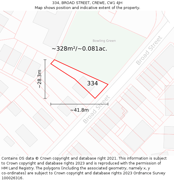 334, BROAD STREET, CREWE, CW1 4JH: Plot and title map