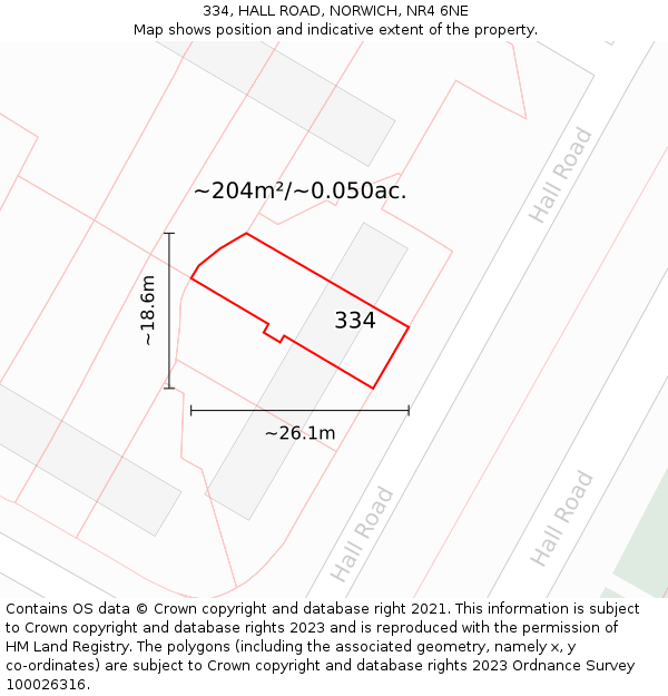 334, HALL ROAD, NORWICH, NR4 6NE: Plot and title map