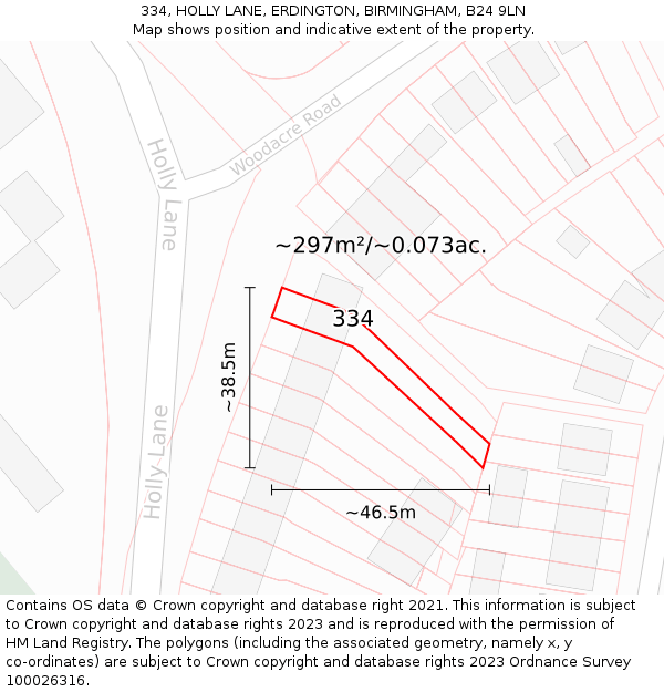 334, HOLLY LANE, ERDINGTON, BIRMINGHAM, B24 9LN: Plot and title map