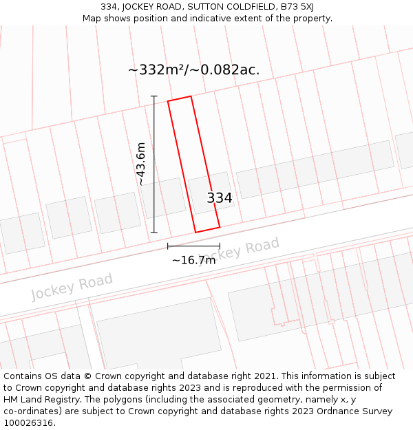 334, JOCKEY ROAD, SUTTON COLDFIELD, B73 5XJ: Plot and title map