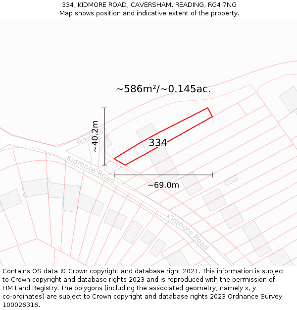 334, KIDMORE ROAD, CAVERSHAM, READING, RG4 7NG: Plot and title map