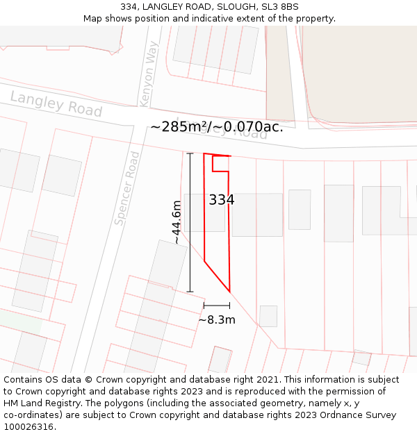 334, LANGLEY ROAD, SLOUGH, SL3 8BS: Plot and title map