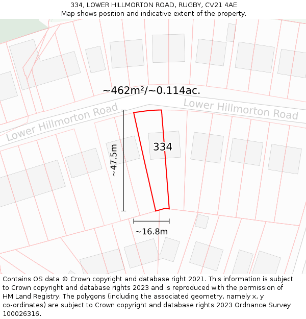 334, LOWER HILLMORTON ROAD, RUGBY, CV21 4AE: Plot and title map