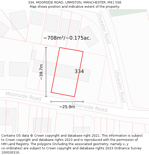 334, MOORSIDE ROAD, URMSTON, MANCHESTER, M41 5SE: Plot and title map