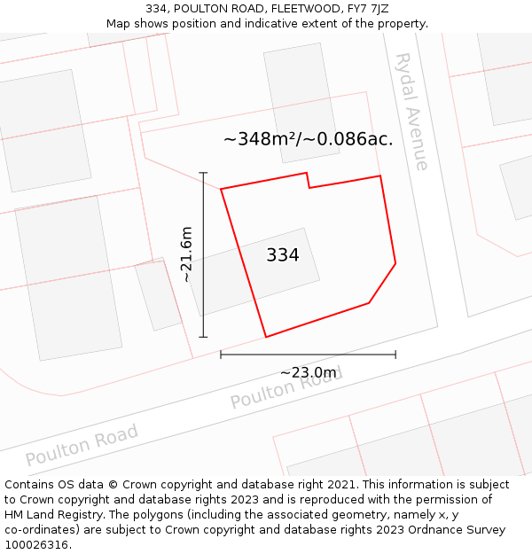 334, POULTON ROAD, FLEETWOOD, FY7 7JZ: Plot and title map