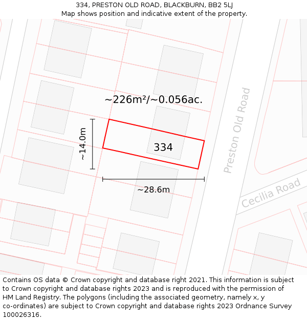 334, PRESTON OLD ROAD, BLACKBURN, BB2 5LJ: Plot and title map