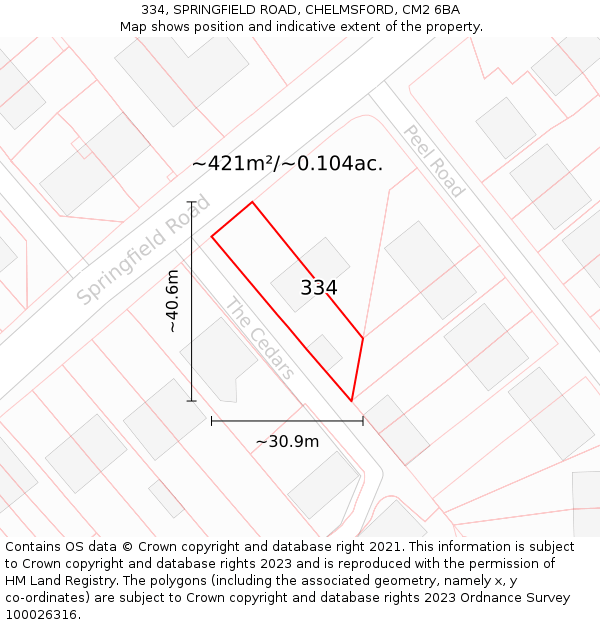 334, SPRINGFIELD ROAD, CHELMSFORD, CM2 6BA: Plot and title map