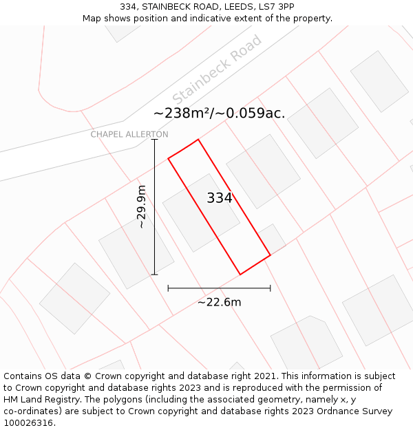 334, STAINBECK ROAD, LEEDS, LS7 3PP: Plot and title map