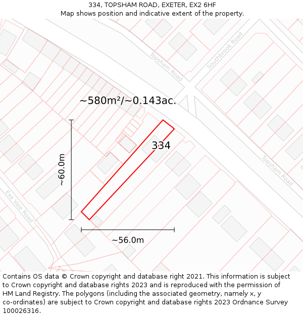 334, TOPSHAM ROAD, EXETER, EX2 6HF: Plot and title map