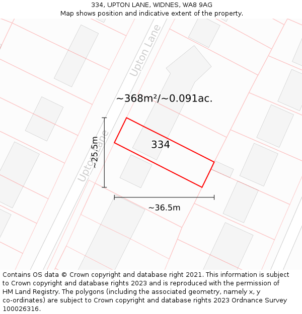 334, UPTON LANE, WIDNES, WA8 9AG: Plot and title map