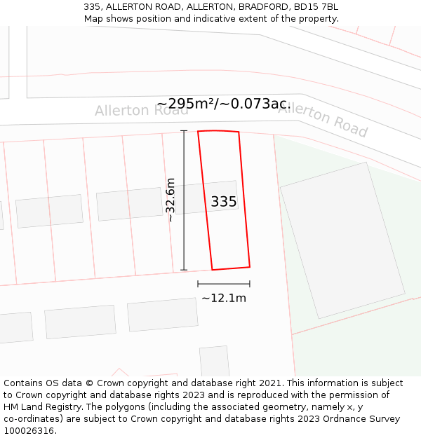 335, ALLERTON ROAD, ALLERTON, BRADFORD, BD15 7BL: Plot and title map