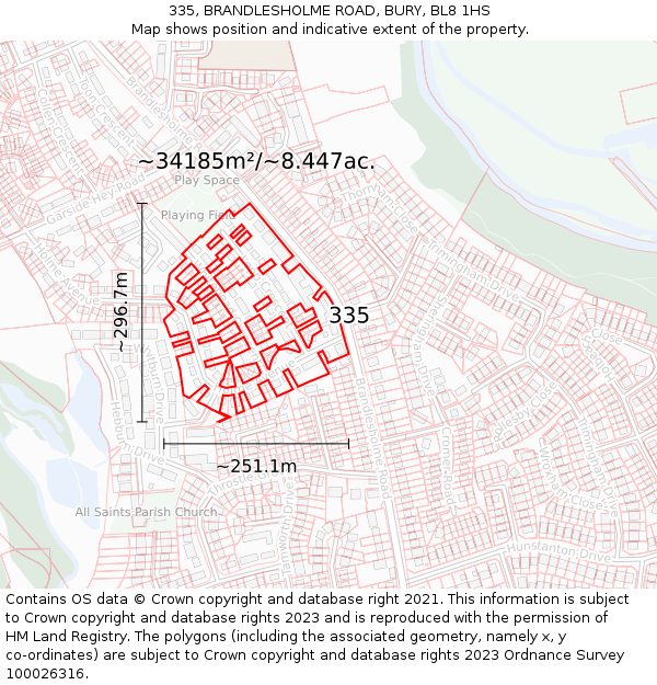 335, BRANDLESHOLME ROAD, BURY, BL8 1HS: Plot and title map